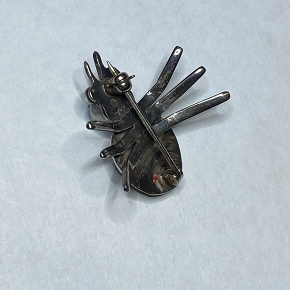 VINTAGE Native Southwest Sterling Silver Turquoise Ladybug Insect Brooch Pin EUC - Picture 9 of 16